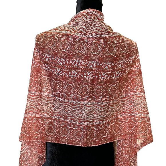 Unbranded Scarf Womens Long Rectangle Brown Aztec Semi Sheer Lightweight - Picture 5 of 11